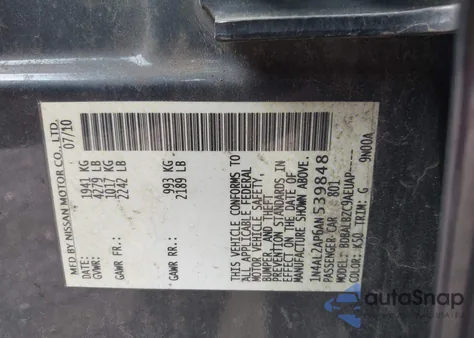 2010 Nissan Altima 2.5 S из США, поврежденный, VIN 1N4AL2AP6AN539848